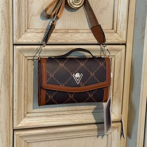 Valentino Orlandi Brown Crossbody Bag with Logo Design